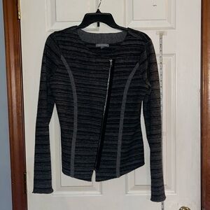 Tinley Road-XS-black& gray-100% wool, scoop neck,full zip, Moto blazer/cardigan.